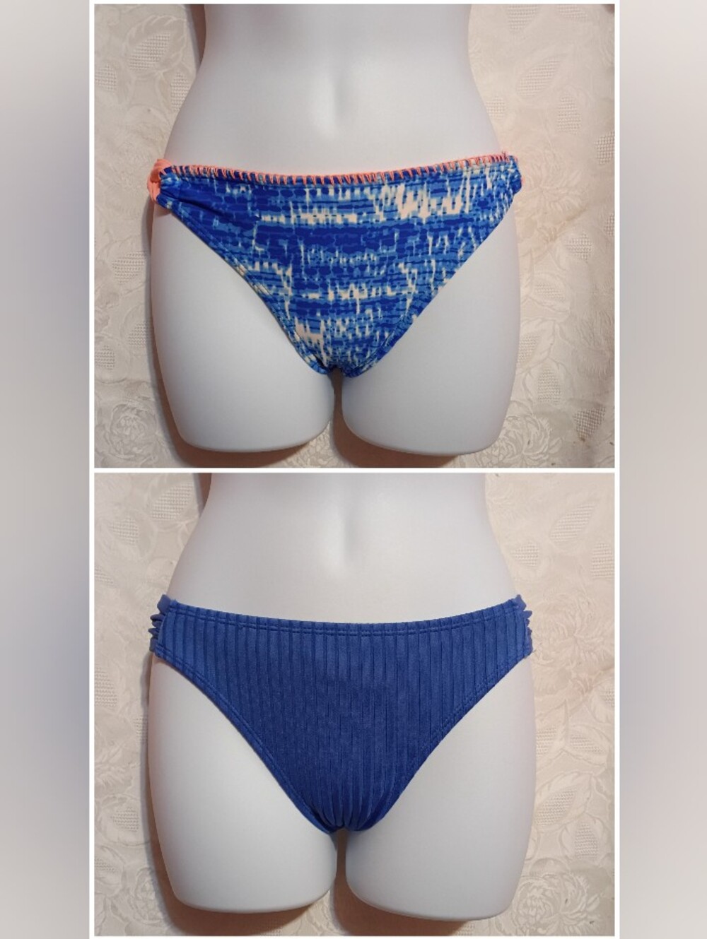 Women's 2 PC Bikini Bottom Bundle-Blue & Bl/Wht- Sz Lg